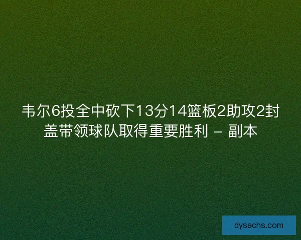 韦尔6投全中砍下13分14篮板2助攻2封盖带领球队取得重要胜利 - 副本